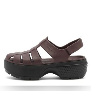 CROCS Brown and Black Platform Shoes with Strappy Design